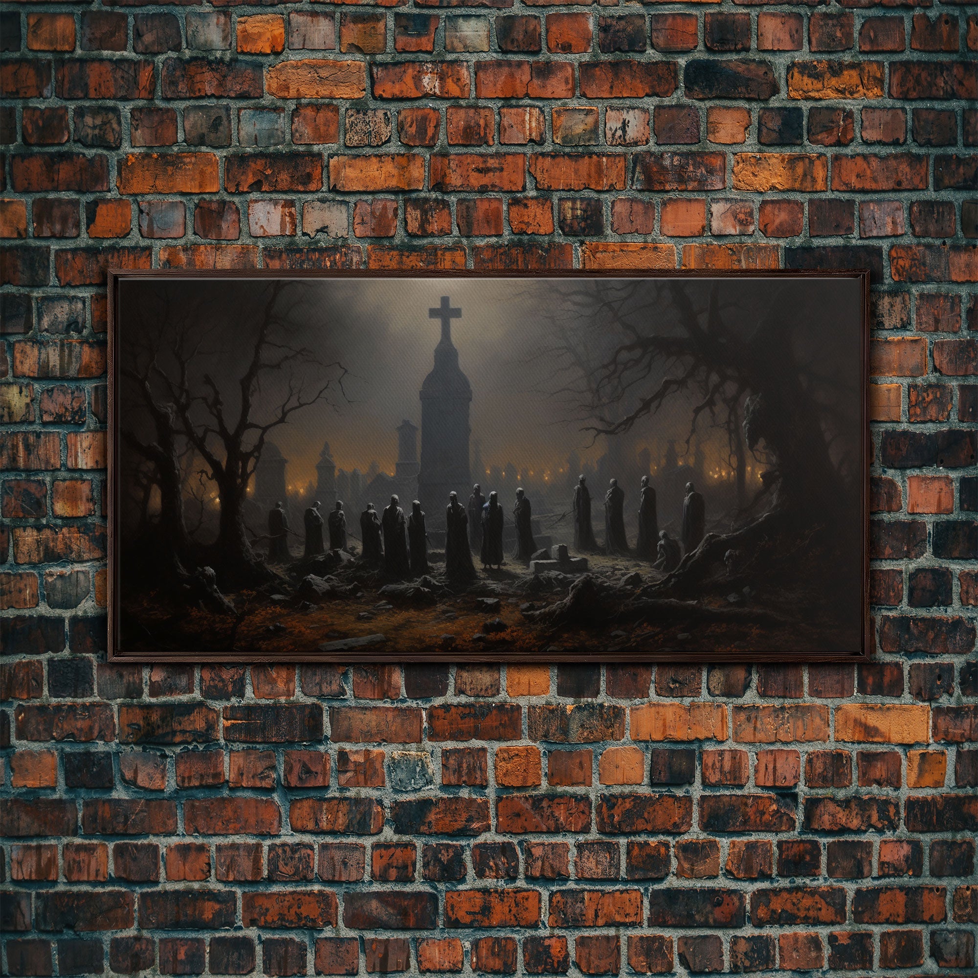 The Haunted Cemetery, Moody and Gloomy Art, Framed Canvas or Poster, Victorian Oil Painting, Dark Academia, Graveyard At Midnight