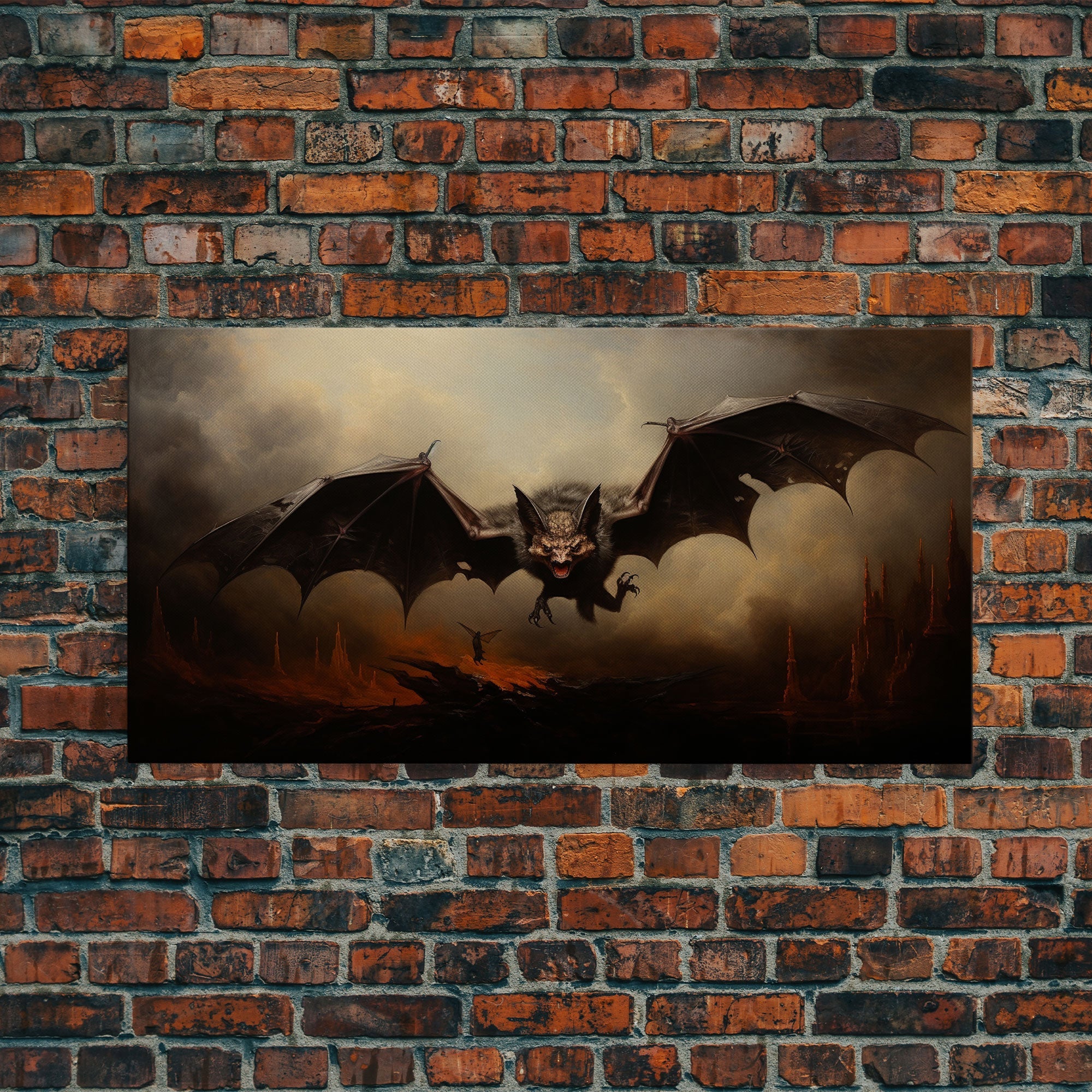 Vampire Bat Painting, Vintage Poster, Framed Canvas Print, Art Poster Print, Dark Academia, Dracula, Halloween Decor, Halloween Art Print